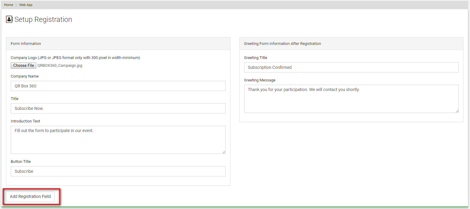 Web Application Setup